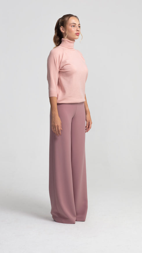 Soft Pink 3/4 Sleeve Turtleneck Sweater